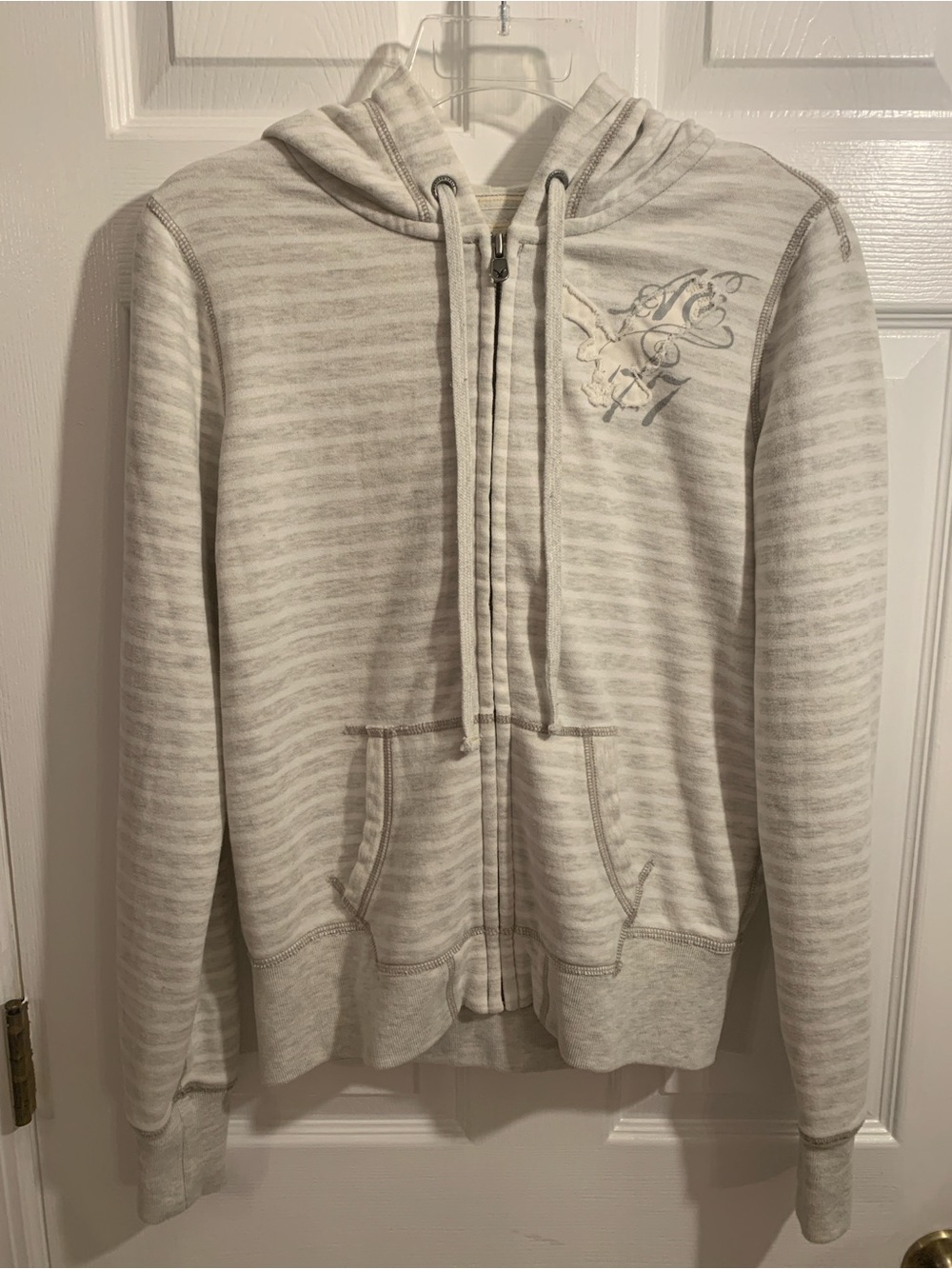 American Eagle Eagle Fleece Zip-Up Hoodie Women’s S/P Gray Creamy